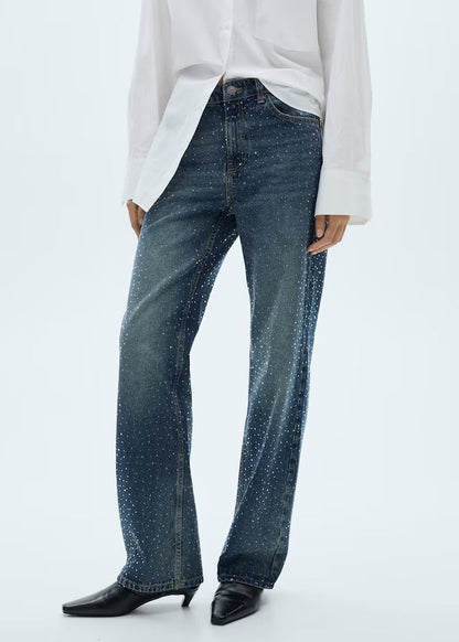 Straight-fit Jeans with Rhinestone Detail