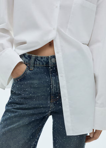 Straight-fit Jeans with Rhinestone Detail