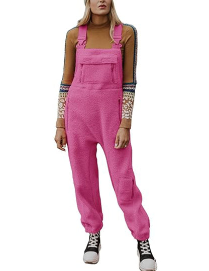 Women's Fleece Warm Overalls Loose Casual Jumpsuits