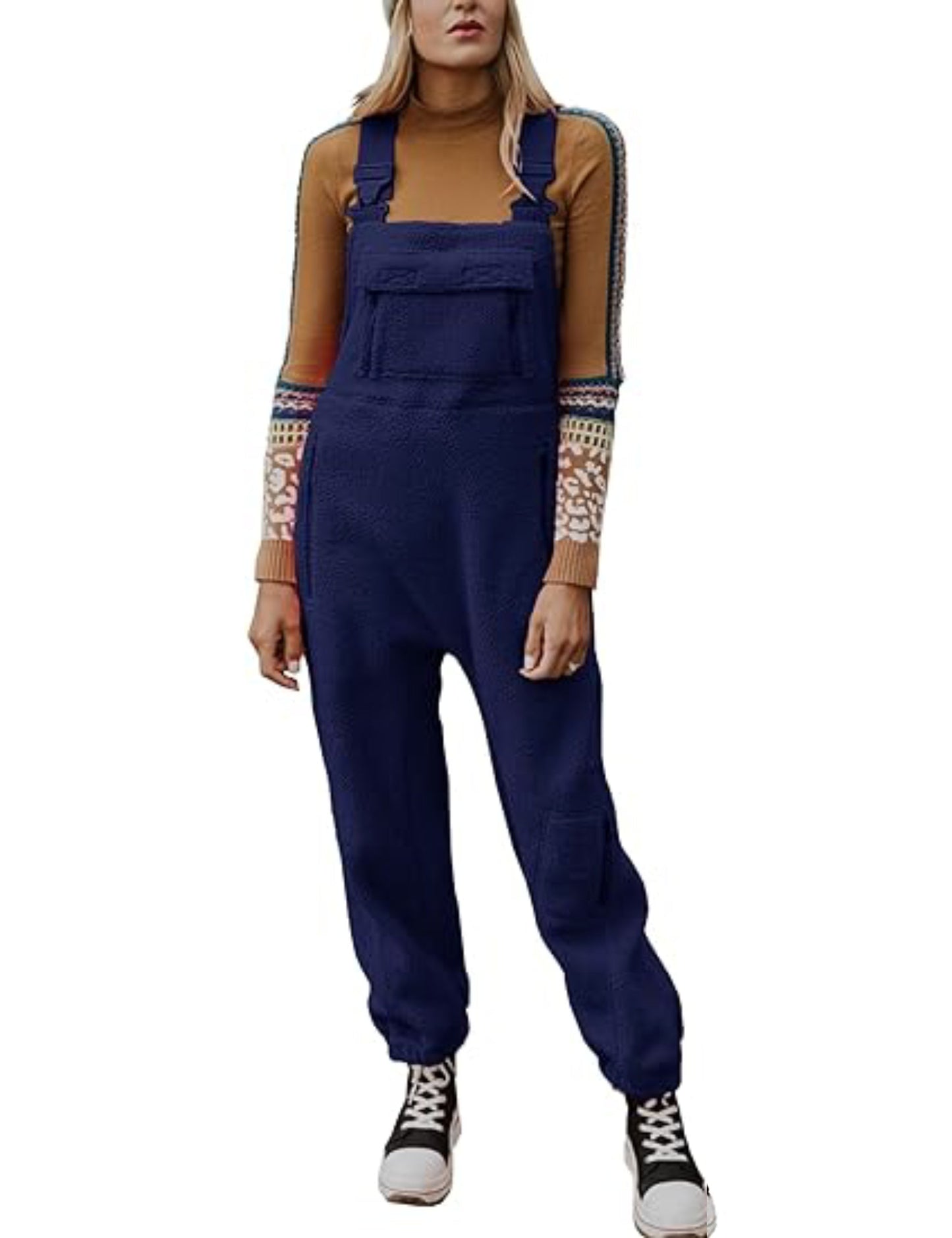 Women's Fleece Warm Overalls Loose Casual Jumpsuits