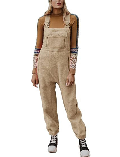 Women's Fleece Warm Overalls Loose Casual Jumpsuits