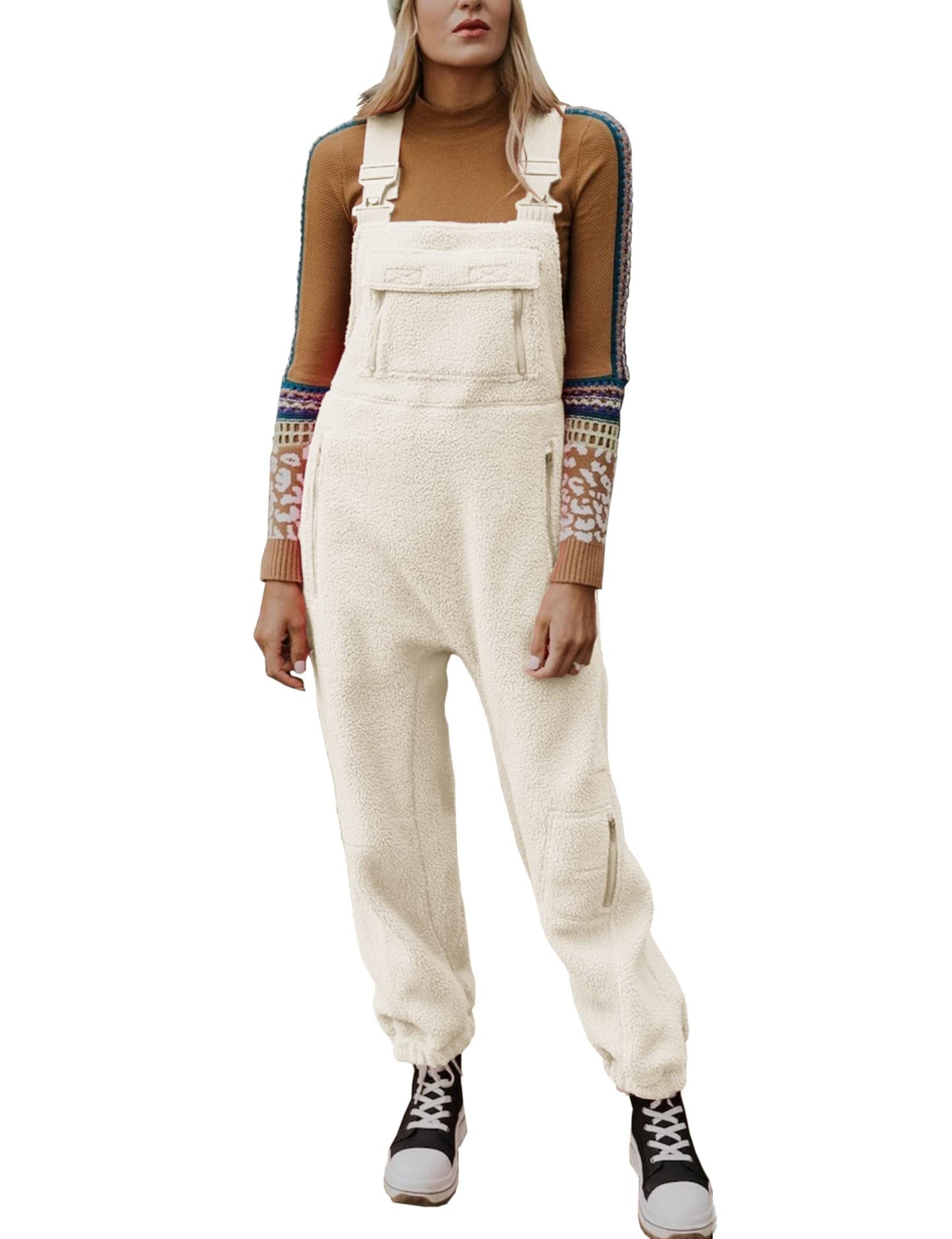 Women's Fleece Warm Overalls Loose Casual Jumpsuits