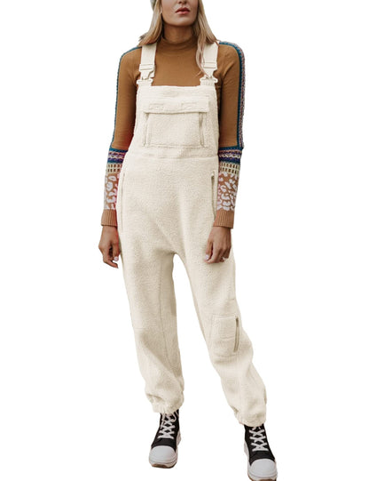 Women's Fleece Warm Overalls Loose Casual Jumpsuits